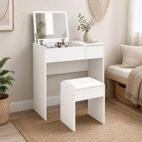STILVORA White Dressing Table Set with Flip-up Mirror & Stool