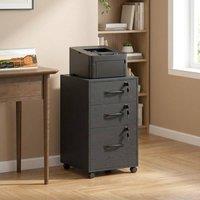 STILVORA Three Drawer Filing Cabinet with Locks & Wheels in Black