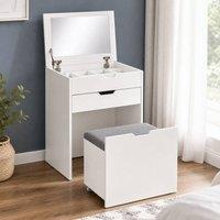 STILVORA Dressing Table Set with Flip-Top Mirror & Storage Stool in White