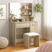 STILVORA Dressing Table & Stool Set with Storage in Natural