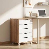 STILVORA Five-Drawer Filing Cabinet with Wheels in Light Oak