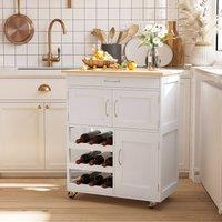 STILVORA Kitchen Trolley with Drawer & Wine Rack in White