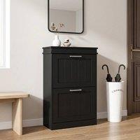 STILVORA Black Shoe Cabinet with 2 Flip Doors
