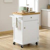 STILVORA Kitchen Cart with Drawer, Cupboard & Bamboo Top in White