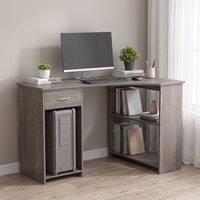 STILVORA L-Shaped Corner Desk with Shelves, Drawer & Keyboard Tray in Grey