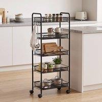 STILVORA 5-Tier Storage Trolley with Wheels - Black