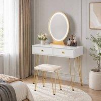 STILVORA Dressing Table Set with LED Mirror & Stool in White