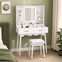 STILVORA Dressing Table with LED Mirror, Drawers & Stool in White