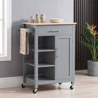 STILVORA Kitchen Trolley with Shelves, Door & Drawer in Grey