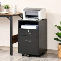 STILVORA Lockable Filing Cabinet with 2 Drawers & Wheels in Black