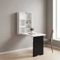 STILVORA Wall-Mounted Folding Desk with Storage & Blackboard in White