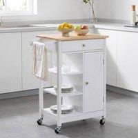 STILVORA Kitchen Trolley with Storage Cupboard & Shelves in White