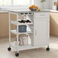 STILVORA Kitchen Trolley with Wine Rack & Drawer in White
