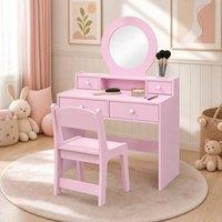 STILVORA Dressing Table Set with Stool & Mirror, Pink