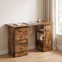 STILVORA Desk with 3 Drawers & Shelves, Rustic Brown
