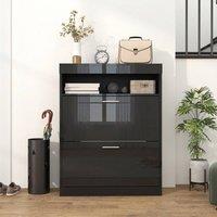 STILVORA Shoe Cabinet with 2 Flip Drawers, Black