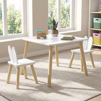 STILVORA Children's Table & 2 Chairs Set with Bunny Ear Backrests in White