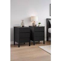 Birlea Pair of Axis 3 Drawer Fluted Bedside Cabinet Chest Table Black