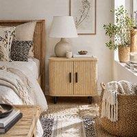 Wyld Haus Ritava Oak Tone Tambour Bedside Table 2 Sliding Doors in Natural
