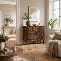 Wyld Haus Lasa Rustic Brown Mid Century Sideboard Slatted Sliding Doors