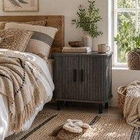 Wyld Haus Pasaba Grey Nordic Bedside Table Tambour Sliding Door & Metal Legs