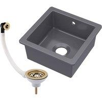 Balterley Fireclay Ceramic Single Bowl Square Undermount Kitchen Sink, Dark Grey