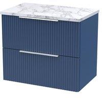 Balterley Tixall 2 Drawer Wall Hung Vanity Unit with Worktop, Satin Blue, 600mm in Blue