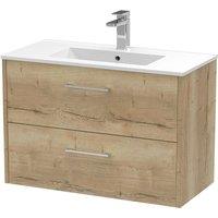 Balterley Winshill 2 Drawer Wall Hung Vanity Basin Unit, Light Oak, 800mm in Brown