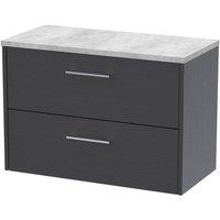 Balterley Winshill 2 Drawer Wall Hung Vanity Unit, Woodgrain Dark Grey, 800mm in Grey