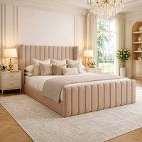 Desire Deco Plush Velvet Edward Wingback Ottoman Storage Bed Frame in Beige | Size: Single