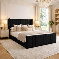 Desire Deco Plush Velvet Edward Wingback Ottoman Storage Bed Frame in Black | Size: Single