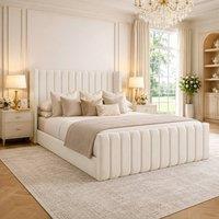 Desire Deco Plush Velvet Edward Wingback Ottoman Storage Bed Frame in Cream | Size: Single