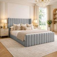 Desire Deco Plush Velvet Edward Wingback Ottoman Storage Bed Frame in Grey | Size: Single
