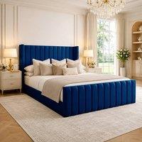 Desire Deco Plush Velvet Edward Wingback Ottoman Storage Bed Frame in Blue | Size: Single