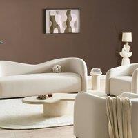 Wyld and Coco Off-White Velvet Sofa and Curved Back Armchairs Set L205 x D90 x H75cm in White