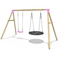 OutdoorToys Wooden Garden Swing Set with Standard & Large Nest Swings - Meteorite Pink
