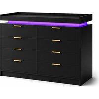 Harmin LUXURY Black 8-Drawer Chest with LED Lighting & Remote - 116cm Wide
