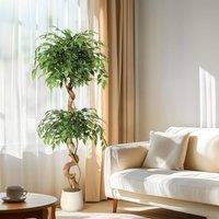London Boutique 150cm Artificial Ficus Tree Faux Realistic Decorative Indoor Greenery in Green