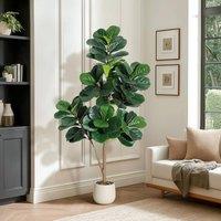 London Boutique 150cm Artificial Fiddle Leaf Fig Tree Faux Ficus Lyrata w/ 77 Leaves in Green