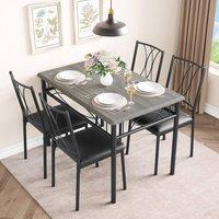 London Boutique 5PCS Dining Table Set for 4 Kitchen Table & 4 Upholstered Chairs Set in Grey