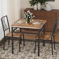 London Boutique 3PCS Dining Table Set Rectangular Kitchen Table w/2 High Bcak Chairs in Brown