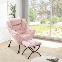 London Boutique Modern Lazy Chair w/Ottoman Upholstered Lounge Chair Accent Chair in Light Pink