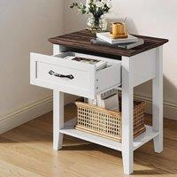 London Boutique Modern Bedside Table Bedroom End Table w/Drawer &Shelf Sofa Side Table in White