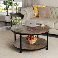 London Boutique 87cm Round Coffee Table Wooden Cocktail Center Table 2-Tier Side Table in Brown