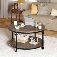 London Boutique 77cm Round Coffee Table Wooden Cocktail Center Table 2-Tier Side Table in Brown