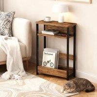 London Boutique Narrow Side Table 3-Tier Slim Bedside Table End Table w/ Magazine Rack in Brown