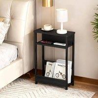 London Boutique Narrow Side Table 3-Tier Slim Bedside Table End Table w/ Magazine Rack in Black