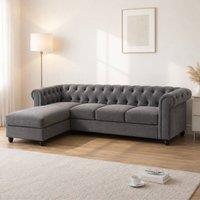 Sofaya Hampton 4 Seater L Shape Chesterfield Sofa Velvet Left Hand Chaise in Grey | Size: 4 Person