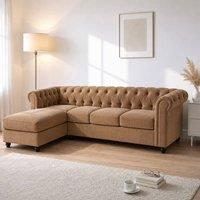 Sofaya Hampton 4 Seater L Shape Chesterfield Sofa Velvet Left Hand Chaise in Brown | Size: 4 Person