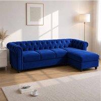 Sofaya Hampton 4 Seater L Shape Chesterfield Sofa Velvet Right Hand Chaise in Blue | Size: 4 Person